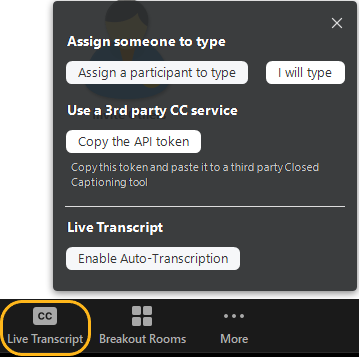 Live Transcript button in Zoom meeting