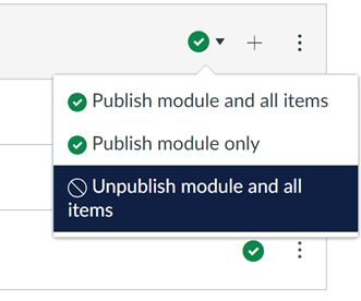 depiction of the publish and unpublish options available in Canvas Modules